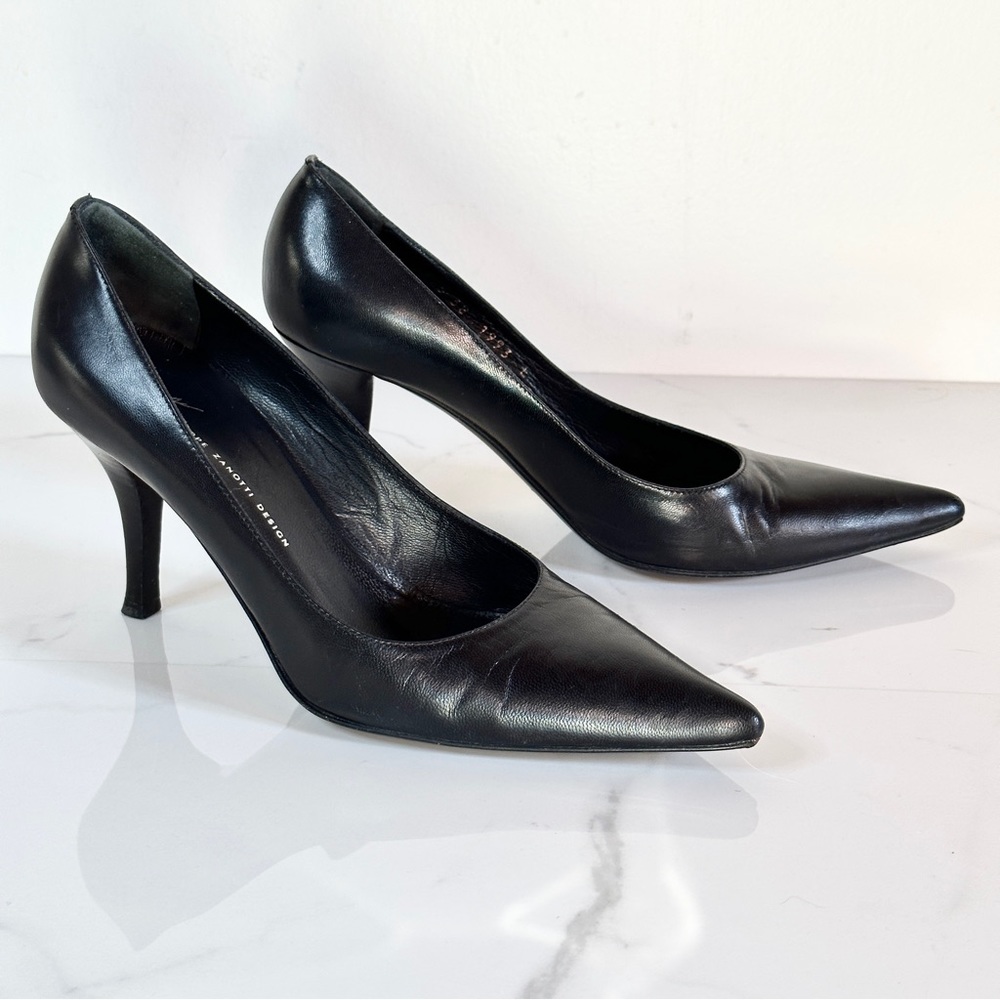 Giuseppe Zanotti Black Leather Pumps 8m Pointy Toe Made In Italy